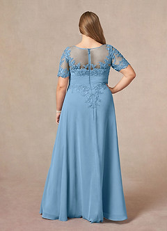 Azazie Raissa Mother of the Bride Dresses Steel Blue A-Line Lace Chiffon Dress image10