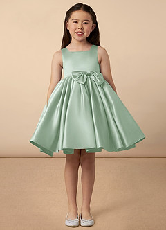 Azazie Bo Peep Flower Girl Dresses Agave A-Line Bow Matte Satin Dress image1