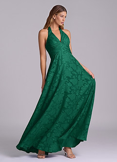 Azazie Tessie Brautjungfernkleider A-Linie Plissee Blumen-Burnout Kleid Smaragd image5