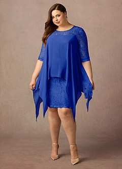 Azazie Flo Mother of the Bride Dresses Royal Blue A-Line Lace Chiffon Dress image10