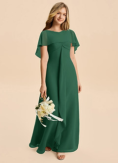 Azazie Selena Junior Dark Green A-Line Ruched Chiffon Dress image5
