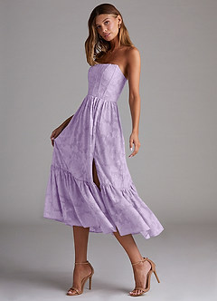 Azazie Delphina Bridesmaid Dresses Lilac A-Line Strapless Floral Burnout Convertible Dress image5
