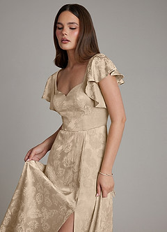 Azazie Keya Brautjungfernkleider A-Linie Gestreift Jacquard Kleid Taupe Jacquard image3