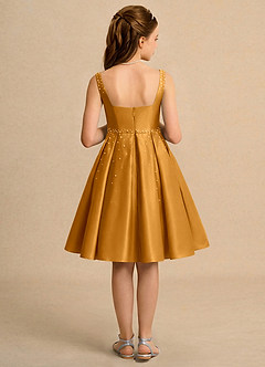 Azazie Jello Girls Formal Flower Girl Dresses Butterscotch Ball-Gown Pleated Matte Satin Dress image2