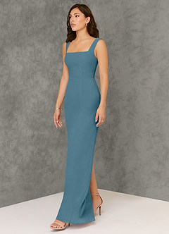 Azazie Flori Brautjungfernkleider Etui Rechteckiger Ausschnitt Chiffon Kleid Bermudablau image4
