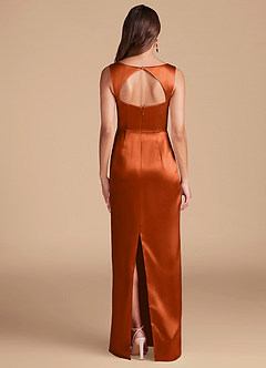 Azazie Flori Bridesmaid Dresses Burnt Orange Sheath Side Slit Metallic Satin Dress image4