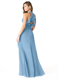 Azazie Aviv Jurken voor bruidsmeisjes Jurk van Chiffon met A-Lijn Geplooid Staal Blauw image2