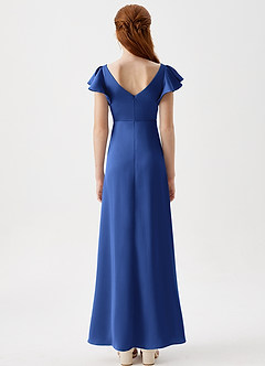 Azazie Omari Junior Royal Blue A-Line Pleated Stretch Satin Dress image7