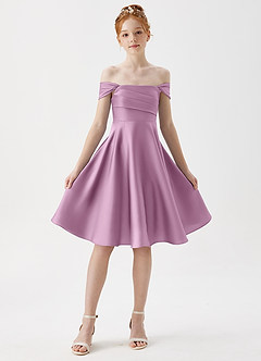 Azazie Amira Junior Wisteria A-Line Pleated Stretch Satin Dress image5