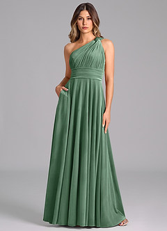 Azazie Charlize Bridesmaid Dresses Eucalyptus A-Line One Shoulder Velvet Dress image1