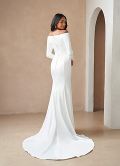 Azazie Marlin Wedding Dresses Diamond White Mermaid Off the Shoulder Satin Dress image5