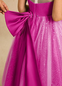 Azazie Addison Robe Demoiselle D'honneur Fillette Robe Princesse en Tulle Paillettes Fuchsia image6