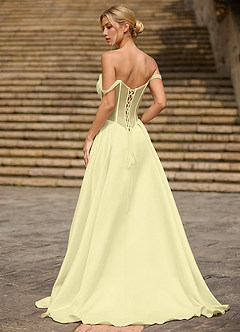 Heartshape Licht Geel Korset satijnen galajurk image2