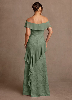 Azazie Marina Mother of the Bride Dresses Matcha A-Line Off the Shoulder Floral Burnout Dress image2