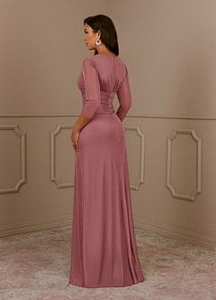 Azazie Annetta Mère de la mariée Robes Robe Trapèze en Maille Col en V à manches longues Rose Du Désert image6