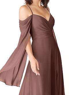 Azazie Cienna Jurken voor bruidsmeisjes Jurk van Chiffon met A-Lijn Off the Shoulder Espresso image6
