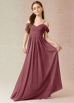 Azazie Kaitlynn Junior Desert Rose A-Line Off the Shoulder Chiffon Dress image1