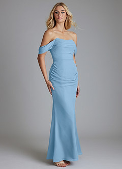 Azazie Luiza Bridesmaid Dresses Steel Blue Mermaid Off the Shoulder Chiffon Dress image4