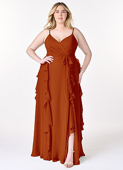 Azazie Peyton Bridesmaid Dresses Paprika A-Line Ruched Chiffon Dress image7