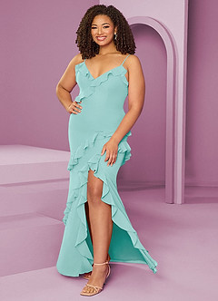 Barbie ♥ Azazie Bridesmaid Dresses Aqua Sheath Chiffon Dress image11