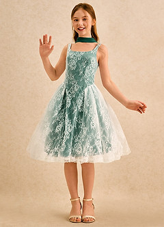 Azazie Cubbie Girls Formal Flower Girl Dresses Emerald A-Line Lace Dress image5