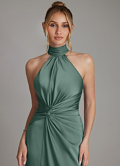 Azazie Gracelynn Bridesmaid Dresses Eucalyptus Sheath Pleated Stretch Satin Dress image3