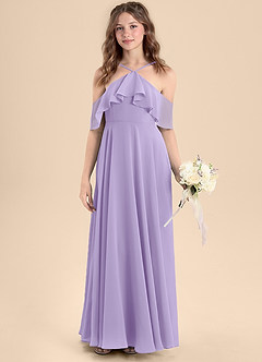 Azazie Tessabelle Junior A-Linie Schulterfrei Chiffon Kleid Flieder image4