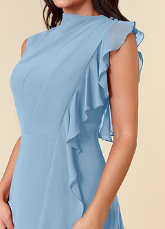 Azazie Narine vestidos de madre de la novia Vestido de Azul Pálido de Gasa de Corte en A con Cuello alto plisado image5