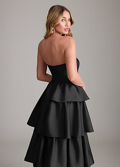 Azazie Faye Bridesmaid Dresses Black A-Line Ruched Stretch Satin Dress image6
