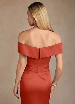 Azazie Laredo Mother of the Bride Dresses Rust Mermaid Off the Shoulder Stretch Satin Dress image7