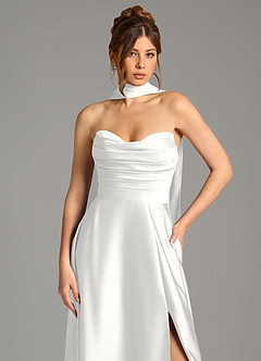 Azazie Ayla Bridesmaid Dresses White A-Line Corset Stretch Satin Dress image2
