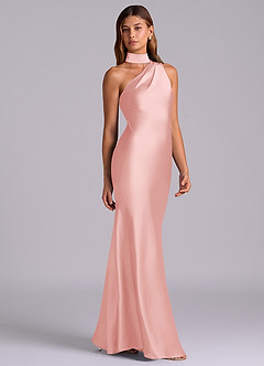 Azazie Seona Robes de demoiselle d'honneur Robe Sirène en Satin extensible Une épaule Rose Poudré image5