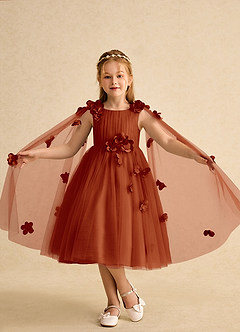 Azazie Staria Flower Girl Dresses Paprika Ball-Gown Ruched Tulle Dress image4