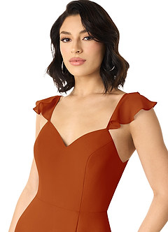 Azazie Everett Bridesmaid Dresses Paprika A-Line V-neck Ruched Chiffon Dress image4