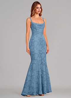 Azazie Aubrey Abiti da Damigella Abito Sirena in Burnout Floreale Fiocco Blu Acciaio image4