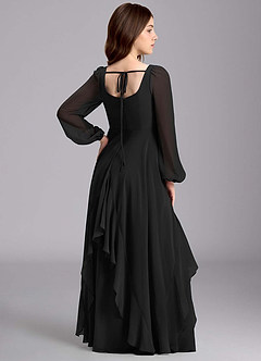 Azazie Clara Junior Abito A-Line in Chiffon Blusa Nero image8