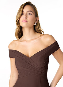 Azazie Lecia Bridesmaid Dresses Ganache Empire Off-The-Shoulder Pleated Chiffon Convertible Dress image4