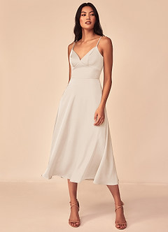 Azazie Dottie Bridesmaid Dresses White Alabaster A-Line Stretch Satin Dress image3