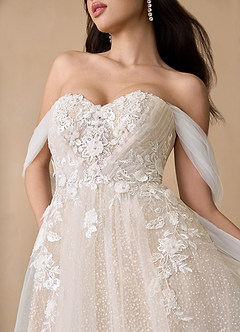 Azazie Seradine Wedding Dresses Diamond White Nude A-Line Off the Shoulder Beading Dress image3