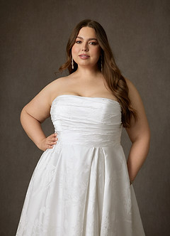 Azazie Daliah Wedding Dresses Diamond White A-Line Strapless Floral Jacquard Dress image16