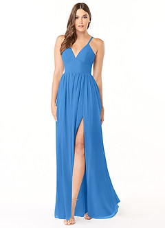 Azazie Aaida Bridesmaid Dresses Blue Jay A-Line Corset Chiffon Dress image1