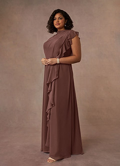 Azazie Narine Vestidos para mãe da noiva Vestido Café Expresso de Chiffon de Linha A com Plissado image9