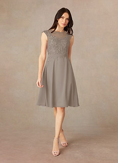 Azazie Klaus Mother of the Bride Dresses Taupe A-Line Scoop Sequins Chiffon Dress image3