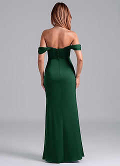 Azazie Asha Bridesmaid Dresses Dark Green Sheath Off the Shoulder Stretch Satin Convertible Dress image4