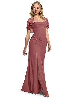 Azazie Zia Vestidos de damas de honor Vestido de Amatista de Gasa de Corte Recto Convertible con Corte Lateral image3