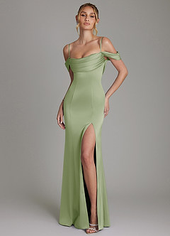 Azazie Nira Brautjungfernkleider Meerjungfrau-Linie Korsett Stretch-Satin Kleid Staubiger Salbeigrün image1