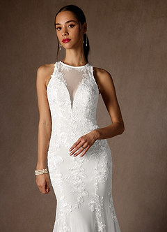 Azazie Sheila Wedding Dresses Diamond White Mermaid Sequins Tulle Dress image7