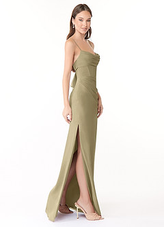 Azazie Mai Bridesmaid Dresses Moss Green Sheath Pleated Chiffon Dress image3