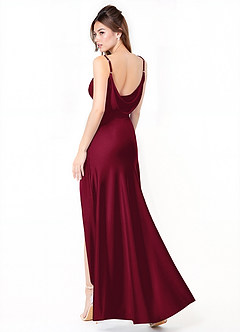Azazie Alaija Bridesmaid Dresses Burgundy Mermaid Side Slit Stretch Satin Dress image1