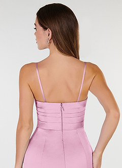Azazie Yola Robes de demoiselle d'honneur Robe Fourreau Convertible en Satin extensible Plissee mit V-Ausschnitt Rose Bonbon image10